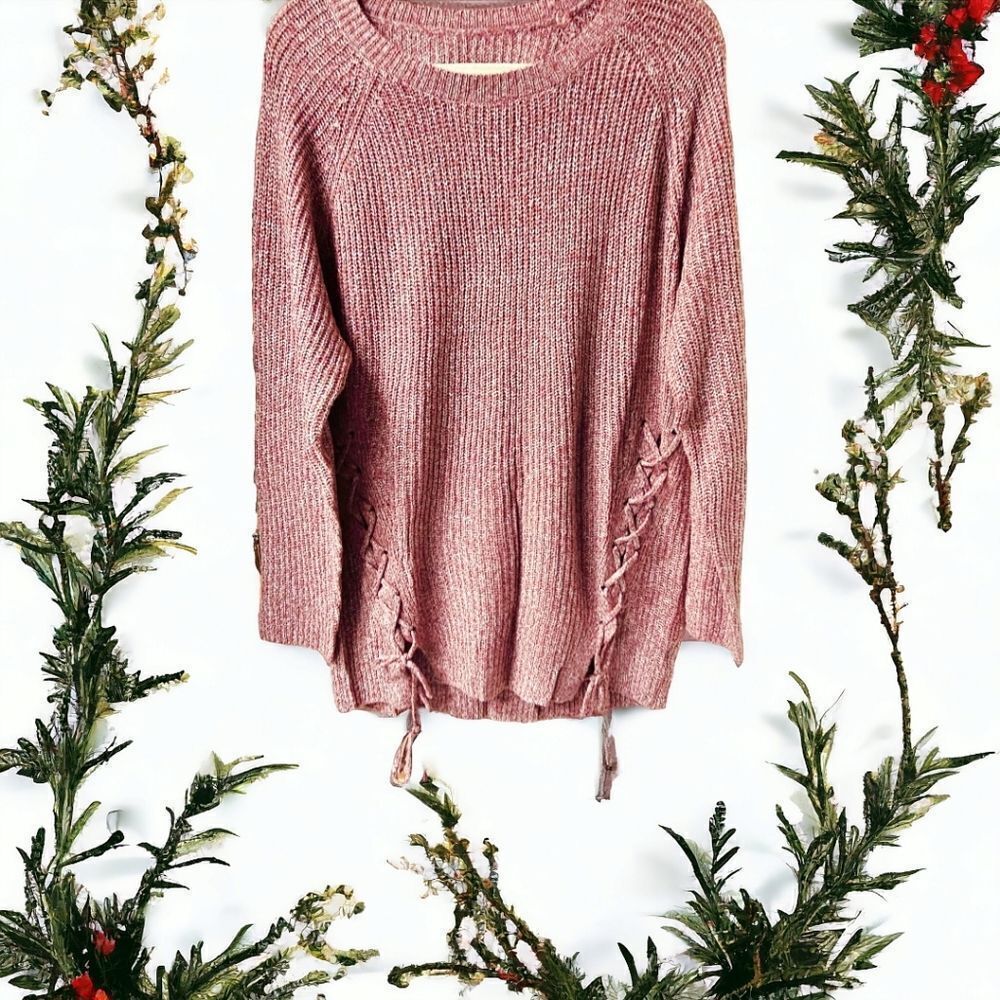 NWOT Women's Soft knit Crew Neck Criss Cross Tie Plus Size Sweater